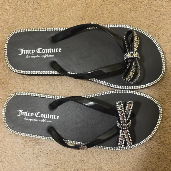 Juicy Couture Black Sandals with Rhinestone Bow - Picture 1 of 8